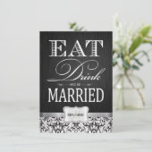 Trinken und Verheiratet mit schwarz-weißem Damast Einladung (Stehend Vorderseite)