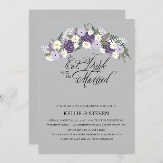 Trinken und Verheirateten Blumenreath Einladung (Vorne/Hinten)