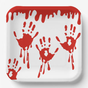 Trinken von Blut und Handdrucken Halloween Pappteller