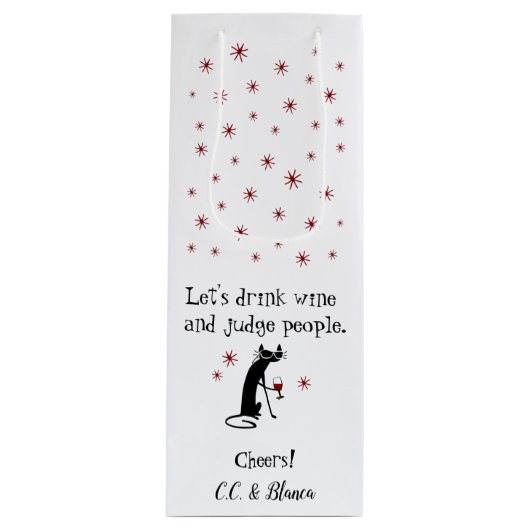 Trinken Wein und Richter Funny Cat Geschenktasche Geschenktüte Für Weinflaschen (Vorderseite)