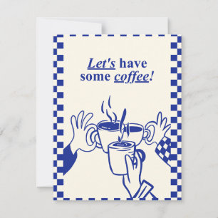 Trinken wir Kaffee Süß Retro Blau Kariert Ästhetik Mitteilungskarte