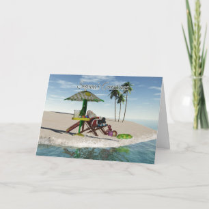 Trinkende Limonade Sankt auf dem Strand Feiertagskarte