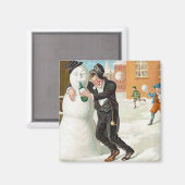 Trinkender Schneemann Vintage Magnet (Vorderseite/Rückseite)