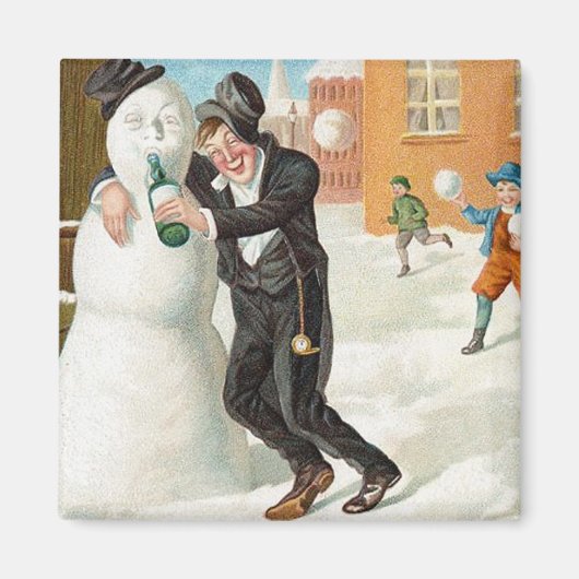 Trinkender Schneemann Vintage Magnet (Vorne)