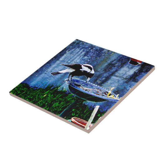 Trinkender Vogel Fliese (Seite)