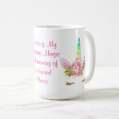 Trinkendes Morgen-magisches Regenbogen-Einhorn Kaffeetasse (VorderseiteRechts)
