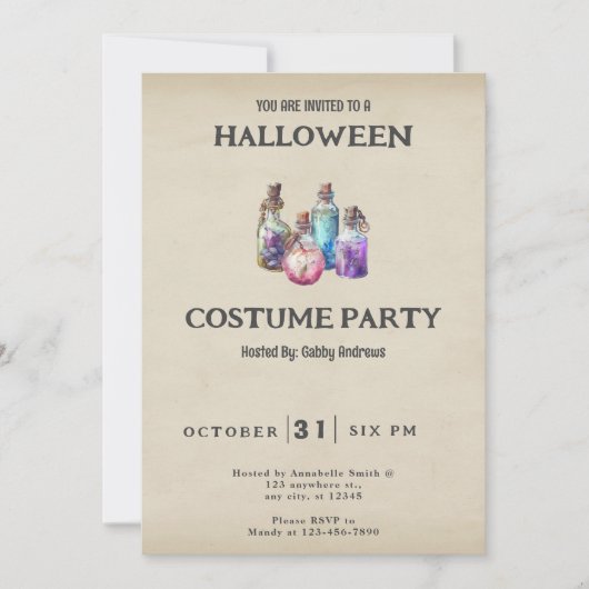 Trinkflaschen Zauberflaschen Vintages Halloween Einladung (Vorderseite)