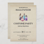 Trinkflaschen Zauberflaschen Vintages Halloween Einladung (Vorne/Hinten)