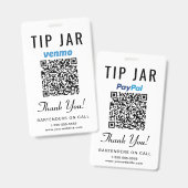 Trinkgeld Jar Venmo PayPal QR Code Digital Trinkge Ausweis (Vorder- & Rückseite)