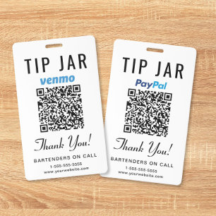 Trinkgeld Jar Venmo PayPal QR Code Digital Trinkge Ausweis