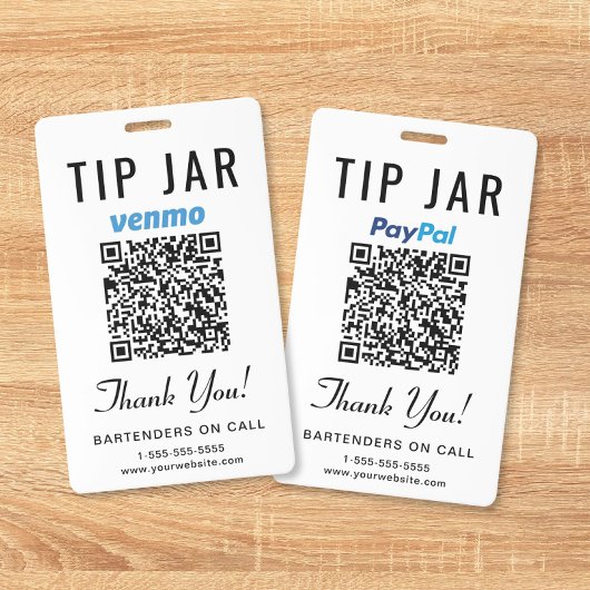 Trinkgeld Jar Venmo PayPal QR Code Digital Trinkge Ausweis