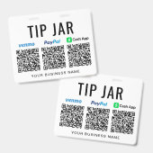 Trinkgeld-Topf Venmo PayPal CashApp QR-Codes Trink Ausweis (Vorder- & Rückseite)