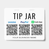 Trinkgeld-Topf Venmo PayPal CashApp QR-Codes Trink Ausweis (Vorderseite)