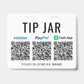 Trinkgeld-Topf Venmo PayPal CashApp QR-Codes Trink Ausweis (Rückseite)