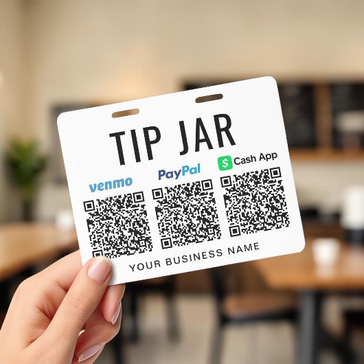 Trinkgeld-Topf Venmo PayPal CashApp QR-Codes Trink Ausweis