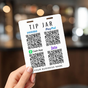 Trinkgeld-Topf Venmo PayPal CashApp Zelle QR-Code  Ausweis