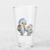 Trinkglas mit blauen Vogelgeschwistern Glas (Vorderseite)