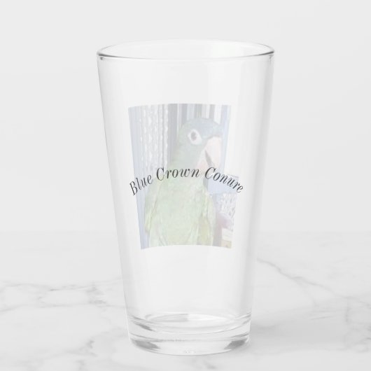 Trinkglas mit blauer Krone Conure Glas (Rückseite)