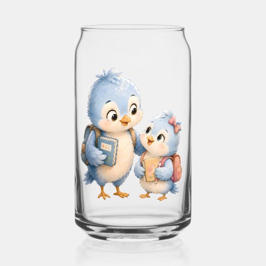 Trinkglas-Set mit blauen Vogelgeschwistern Dosenglas (Vorderseite)