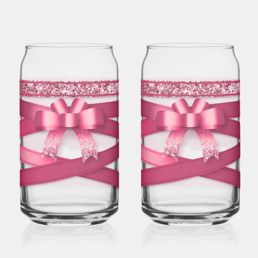 Trinkglas-Set mit rosa Band Dosenglas (Links)