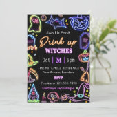 Trinkhexen glühen dunkles Halloween-Party Einladung (Stehend Vorderseite)