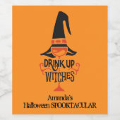 Trinkhexen Halloween Orange Weinetikett (Einzelnes Label)