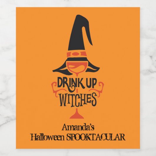 Trinkhexen Halloween Orange Weinetikett (Einzelnes Label)