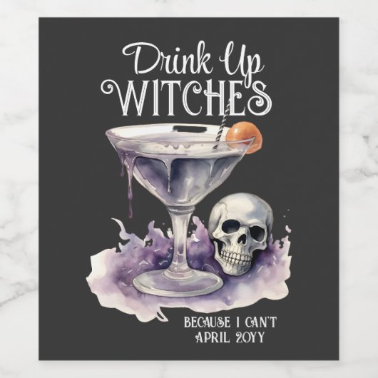 Trinkhexen Halloween-Schwangerschaftsankündigung Weinetikett (Einzelnes Label)