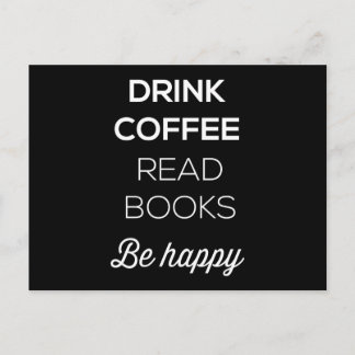 Trinkkaffee Lesen Bücher glücklich sein Postkarte