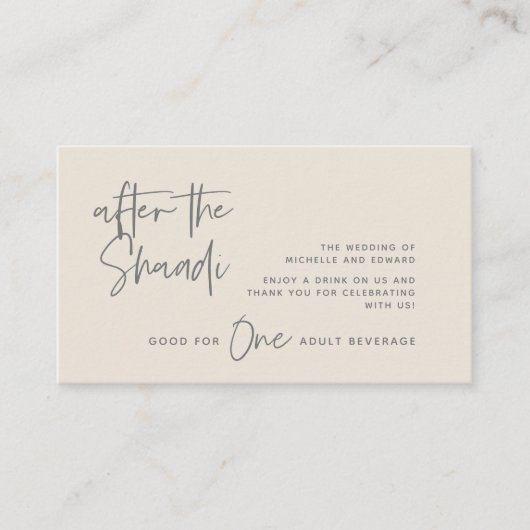 Trinkkarte, Erwachsenengetränk, nach dem Shaadi Begleitkarte (Vorderseite)