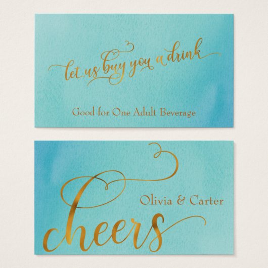 Trinkkarten, elegantes Gold-Script mit Wasserfarbe (Vorne & Hinten)