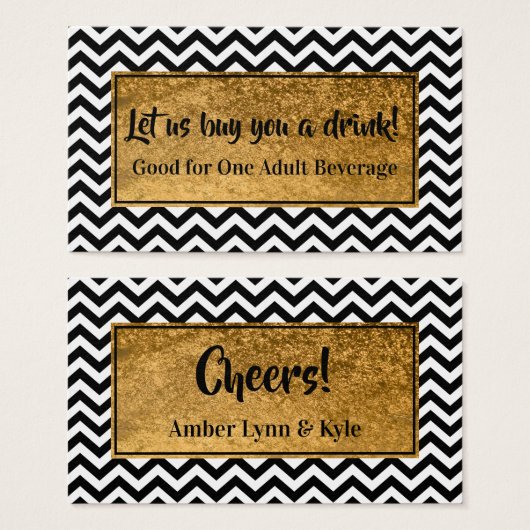 Trinkkarten mit Imitats Gold Foil & BW Zickzack (Vorne & Hinten)