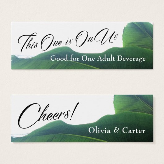 Trinkkarten mit tropischen grünen Bananen-Blätter (Vorne & Hinten)