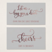 Trinkkarten | Rose Gold Script & Editable Grau (Vorne & Hinten)