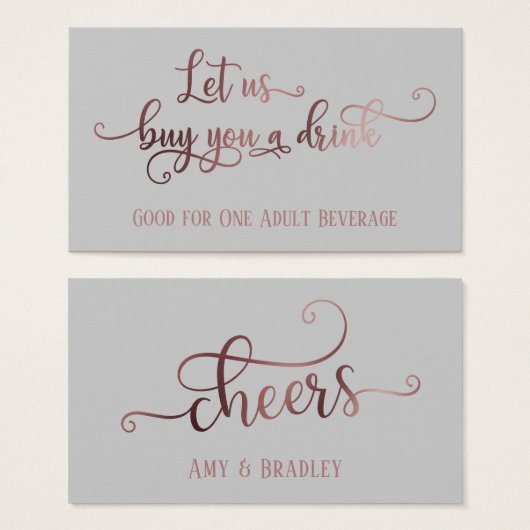 Trinkkarten | Rose Gold Script & Editable Grau (Vorne & Hinten)