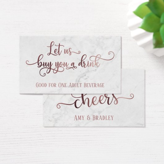 Trinkkarten| Rose Gold Script mit weißem Marmor (Schreibtisch)