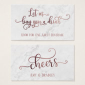 Trinkkarten| Rose Gold Script mit weißem Marmor (Vorne & Hinten)