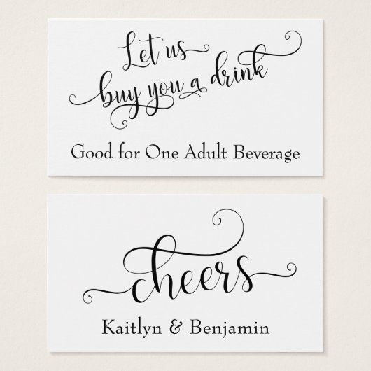 Trinkkarten | Schwarz-Weiß-Script-Typografie (Vorne & Hinten)