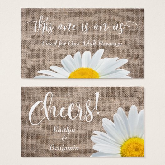 Trinkkarten | Script, Rustic Burlap & Daisies (Vorne & Hinten)