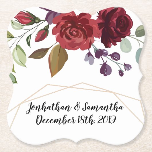 Trinkküsten Weiße Rosen Gold Geometrische Flora F Untersetzer (Vorderseite)