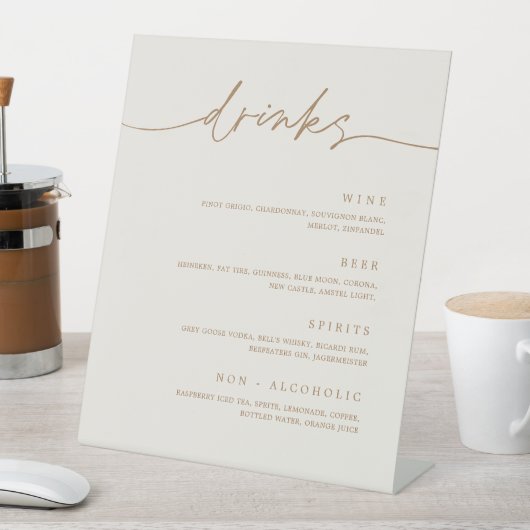 Trinkmenü Hochzeitsempfang Pedestal Bar Sign Sockelschild (In Situ)