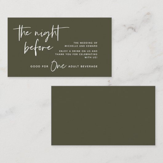 Trinkschein, Erwachsenengetränk, Hochzeitsfeier, B Begleitkarte (Vorne/Hinten)