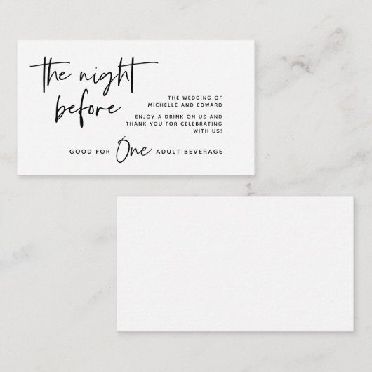 Trinkschein, Erwachsenengetränk, Schwarz und Weiß Begleitkarte (Vorne/Hinten)