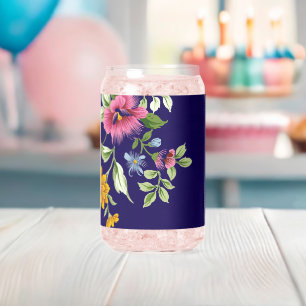 Trinkset Blumen Blau Dose Glas
