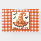 Trinkt auf, Hexen, Gingham-Halloween-Hexenhut Banner (Horizontal)