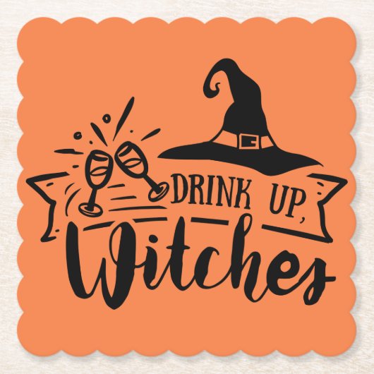 Trinkt aus, Hexen, einfaches Halloween Untersetzer (Vorderseite)