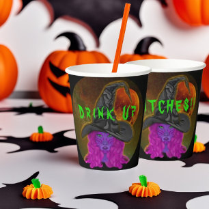 Trinkt aus Hexen Halloween Hexenparty Tischdekorat Pappbecher