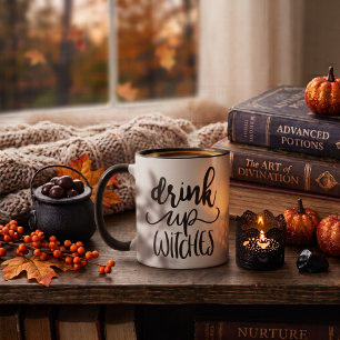 Trinkt aus, Hexen, lustige Halloween-Schriftzug-Qu Tasse