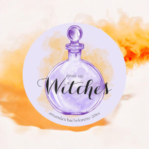 Trinkt Hexen Auf Lila Wasserfarben-Potion Runder Aufkleber
