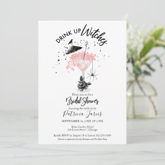 Trinkt Hexen Halloween Brautparty Einladung (Stehend Vorderseite)